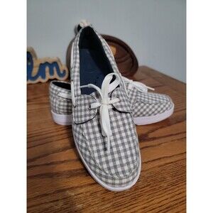 Island Surf FOM Women's 8 W Boat Shoes Grey Plaid Loafer Slip On